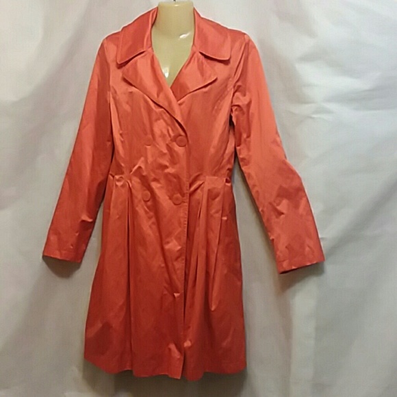 DKNY Womens Small Coat Orange Sateen Double Breasted Retro - Picture 1 of 9